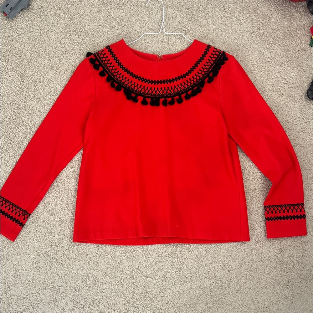 English Factory Red Blouse with Black Accents